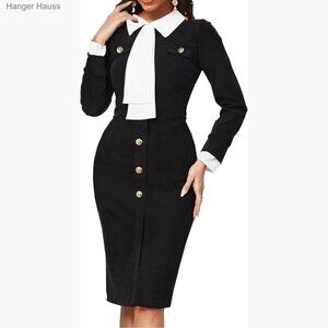 Knee-Length Work Dress Long Sleeve Wrap Silhouette Professional Office Wear
